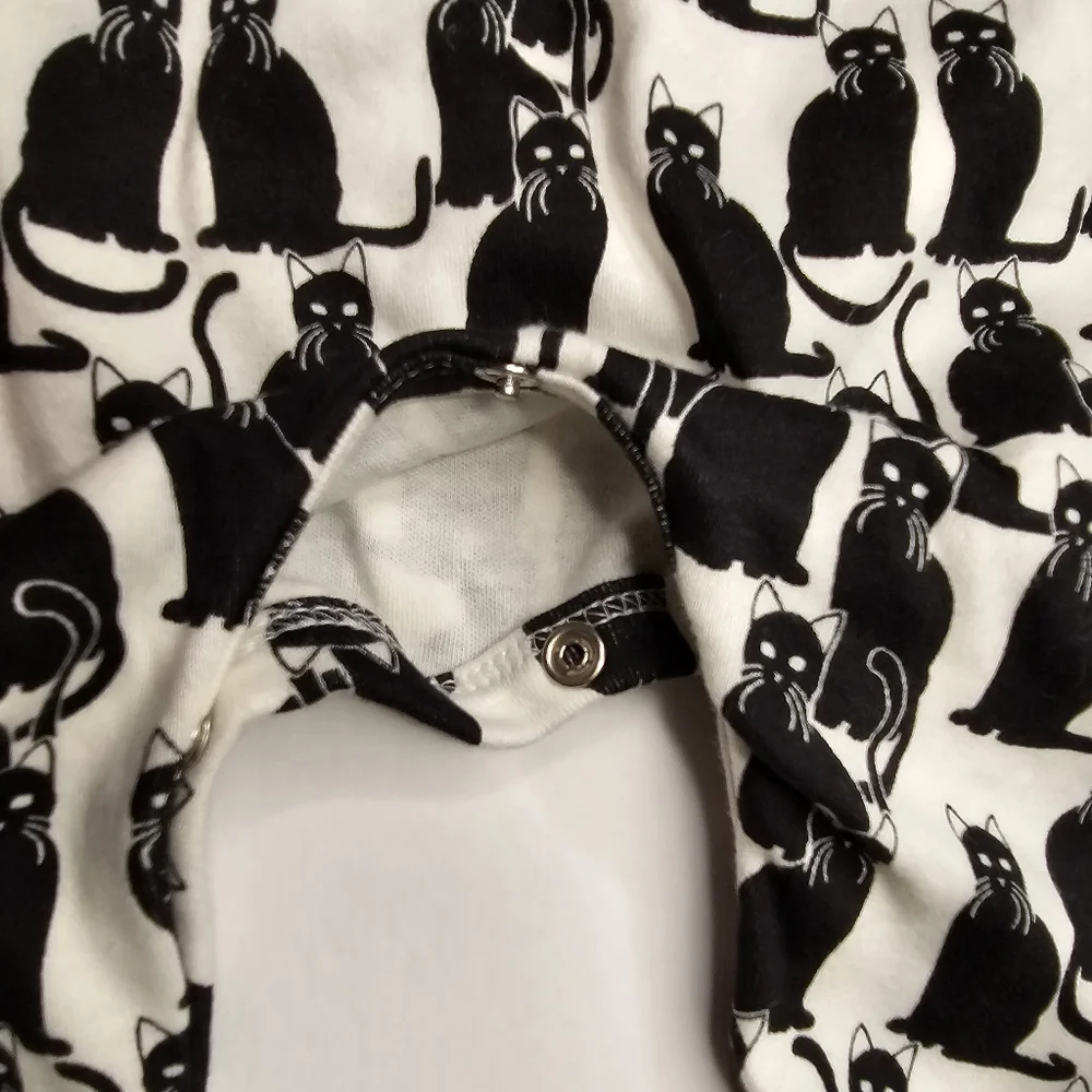 NWT Kate Quinn Bamboo Long Bubble Sleeve Jumpsuit Black Cat Romper & Headband - Picture 8 of 11